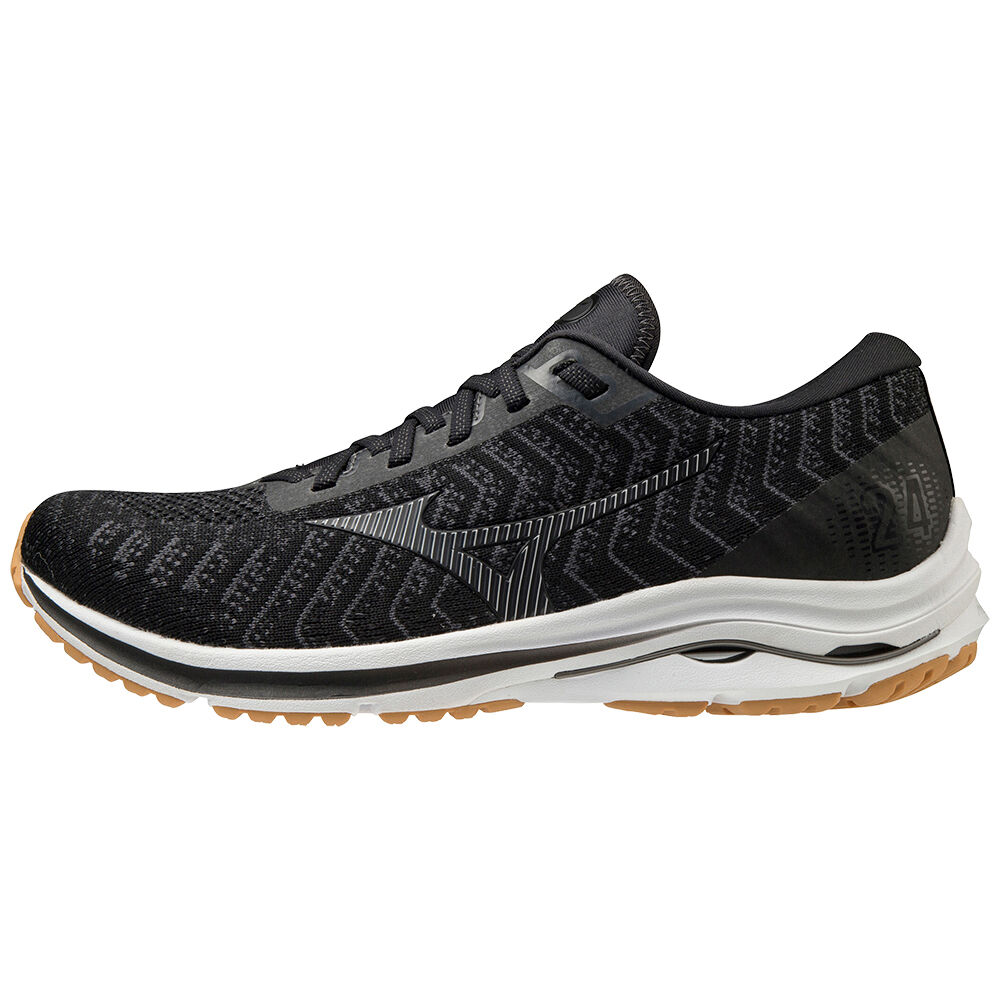 Mizuno Wave Rider 24 Waveknit - Erkek Koşu Ayakkabısı - Siyah/Koyu Gri Türkiye (RPUCJW-903)